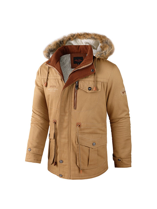 New Men's Fashion Warm And Thick Lamb Woolen Fleece Bomber Jacket Casual Tooling Zipper Hooded Windbreaker Jacket For Winter
