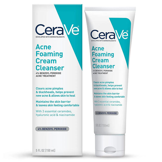 CeraVe Acne Foaming Cream Cleanser Acne Treatment Face Wash Hyaluronic Acid Niacinamide Cream to Foam Formula Fragrance Free