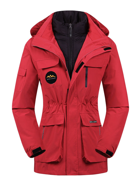 3-in-1 Outdoor Fleece Detachable Punch Jacket, Solid Color Waterproof Windproof Warm Thickened Winter Jacket, Women's Outdoor Clothing