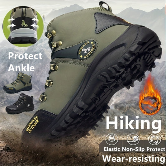 Men's Outdoor Hiking Shoes With Plush Lining, Thermal Comfortable Arch Support Non-Slip Waterproof Mountaineering Travel Sneakers